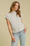 Stripe Knit Mock Neck Top - Cream
