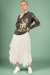 Ruffle Trim Mesh Skirt - Ivory