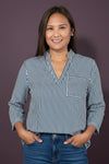 Striped 3/4 Sleeve Blouse - Navy