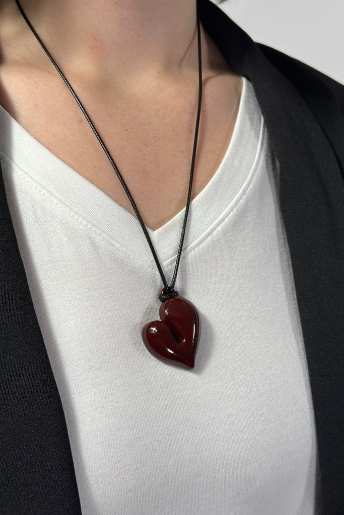 Geometric Heart Adjustable Necklace - Burgundy