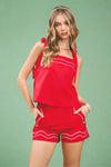Piped Side Zipper Shorts - Red
