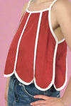Scalloped Hem Contrast Top - Crimson