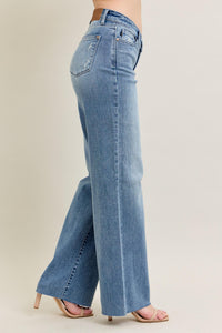 V-Front Raw Hem Baggy Jean - JB145