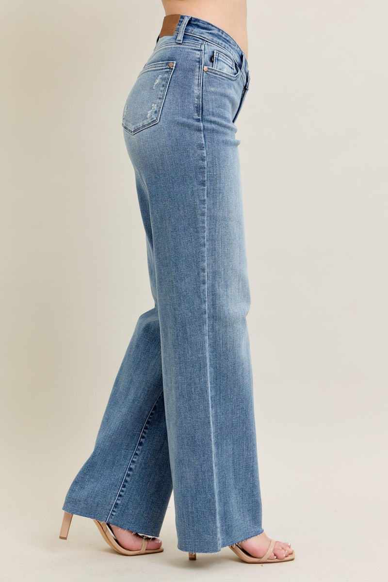 V-Front Raw Hem Baggy Jean - JB145
