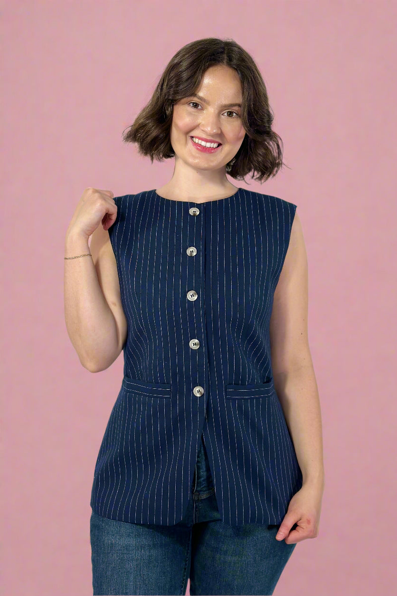 Striped Woven Vest - Navy