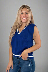 Cable Knit Sweater Vest - Navy