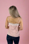 Stripe and Lace Cami Top - Light Pink
