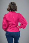Puff Sleeve Button Down Blouse - Berry