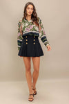 Printed Button Front Top - Olive