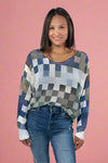 Round Knit Long Sleeve - Olive Checks
