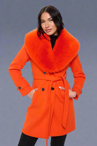 Citrus Solstice Faux Fur Collar Coat