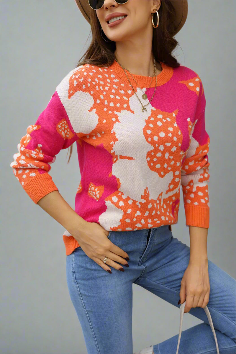 Bold Abstract Knit Sweater - Orange