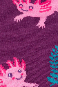 Pattern of pink dragons on a purple background