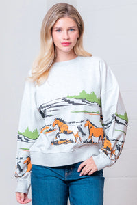 Long Sleeve Horse Print Sweater