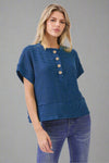 Ribbed Button Henley Knit Top - Navy