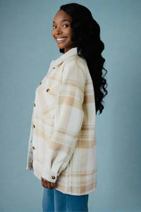 Tan & Cream Plaid Flannel Jacket