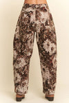 Boho Floral Jacquard Barrel Pants - Brown