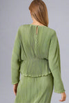 Plisse Dolman Sleeve Blouse - Light Green