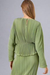 Plisse Dolman Sleeve Blouse - Light Green