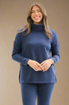 Cowl Neck Tunic Top - Navy