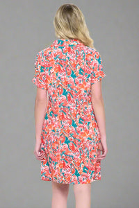Button Up Vintage Floral Print Dress - Red