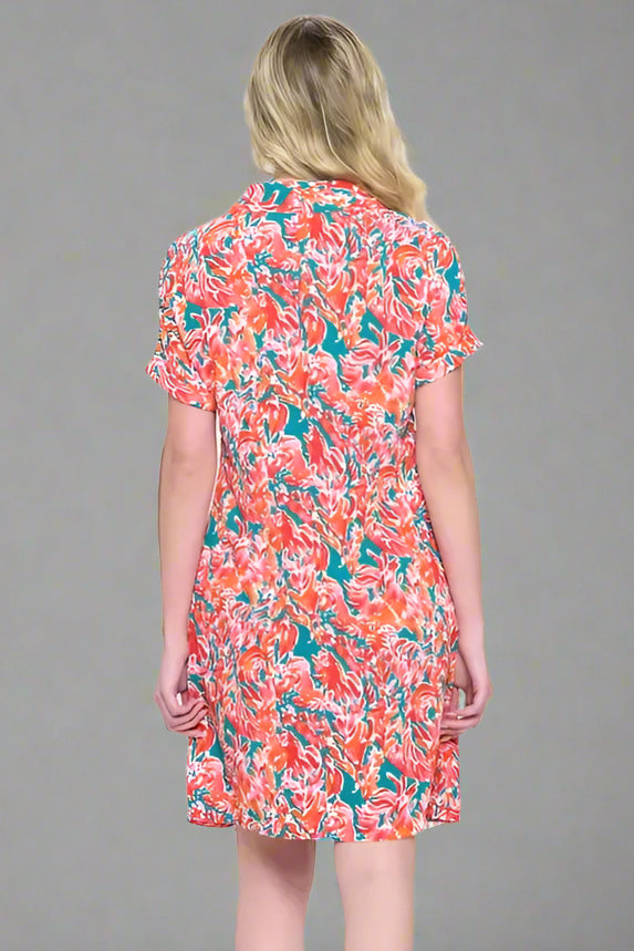 Button Up Vintage Floral Print Dress - Red
