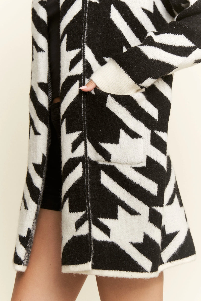Giant Houndstooth Oversized Cardigan - Black