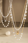 Triple Layer Pearl Chain Link Necklace - Silver