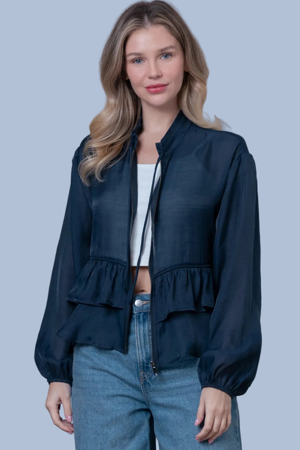 Sheer Tiered Top - Navy