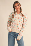 Floral Collared Sweater Cardigan - Ivory