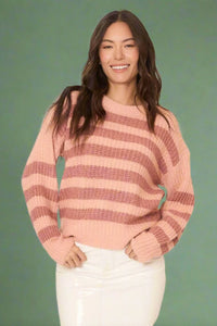 Striped Brushed Knit Sweater - Blush