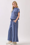 Wide-Leg Corduroy Culotte Pants - Denim