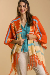 Shawl Open Front Vintage Pattern - Orange Mix