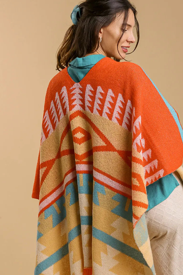 Shawl Open Front Vintage Pattern - Orange Mix