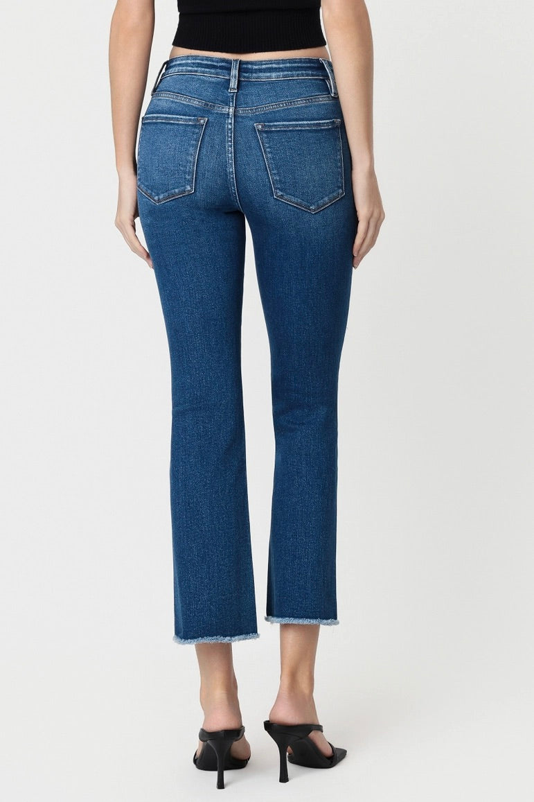 High Rise Raw Hem Kick Flare Jeans LV2278