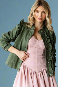 Ruffle Detail Jacket - Olive