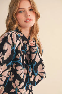 Floral Mock Neck Sweater - Black