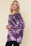 Jersey Long Sleeve Tie Dye Tunic Top - Purple