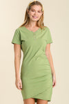 Button Detail Dress Ruched Side - Matcha
