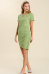 Button Detail Dress Ruched Side - Matcha