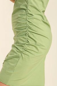 Button Detail Dress Ruched Side - Matcha