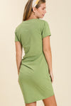 Button Detail Dress Ruched Side - Matcha