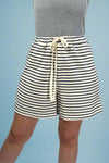 Striped Elastic Waist Shorts - Navy