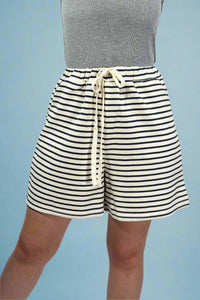 Striped Elastic Waist Shorts - Navy
