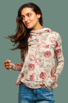 Hoodie Long Sleeve Floral Top - Marsala