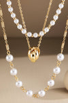 Triple Layer Pearl Chain Link Necklace - Silver