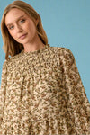 Floral Smocked Yoke Tiered Dress - Cream