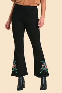 Floral Embroidery High Waisted Flared Pants