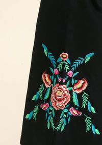 Floral Embroidery High Waisted Flared Pants