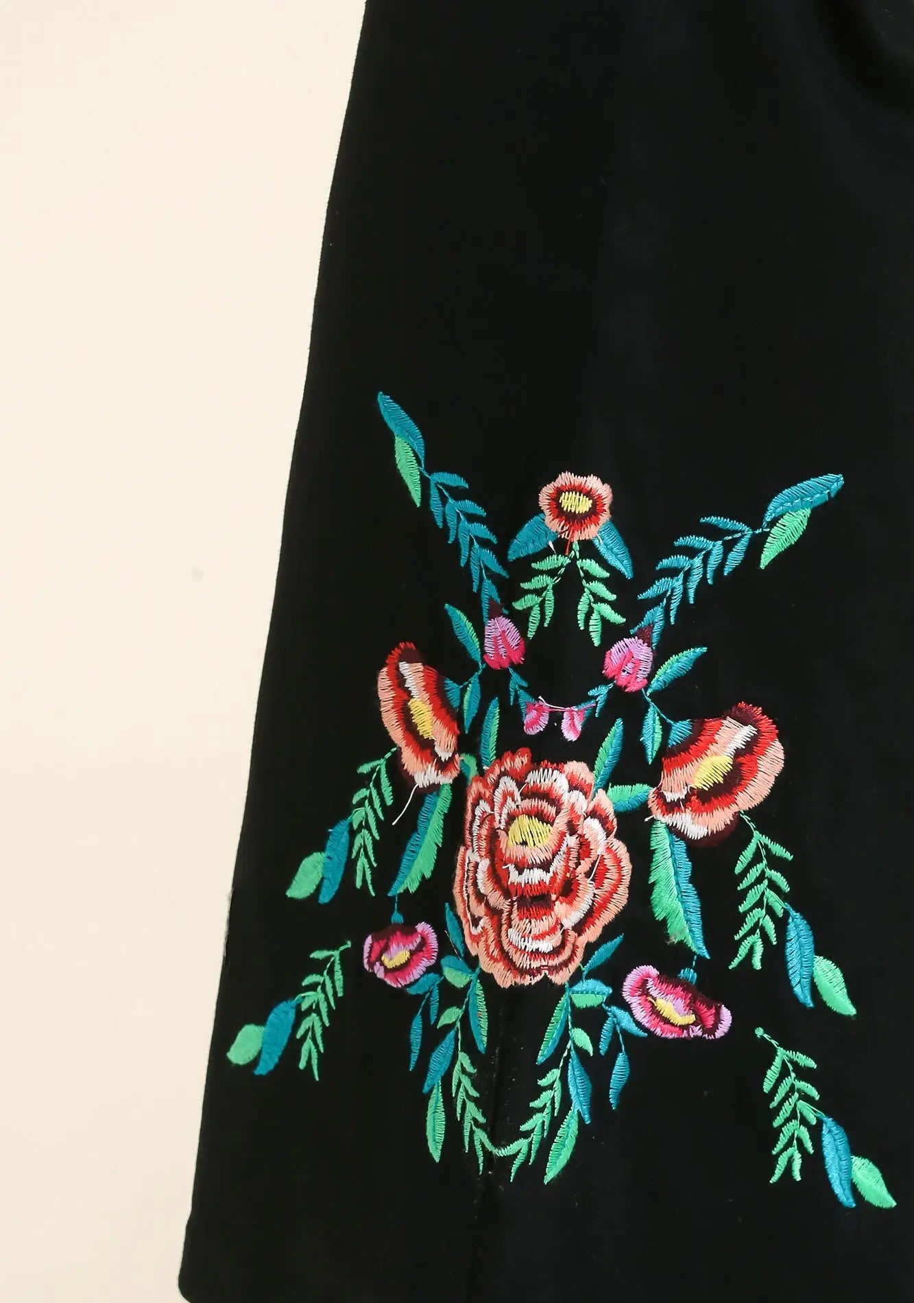 Floral Embroidery High Waisted Flared Pants